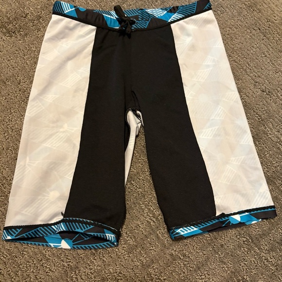 Boys Size Medium Swimming Jammers Spandex Bottoms Blue Black White Swim Xioker - Picture 4 of 8